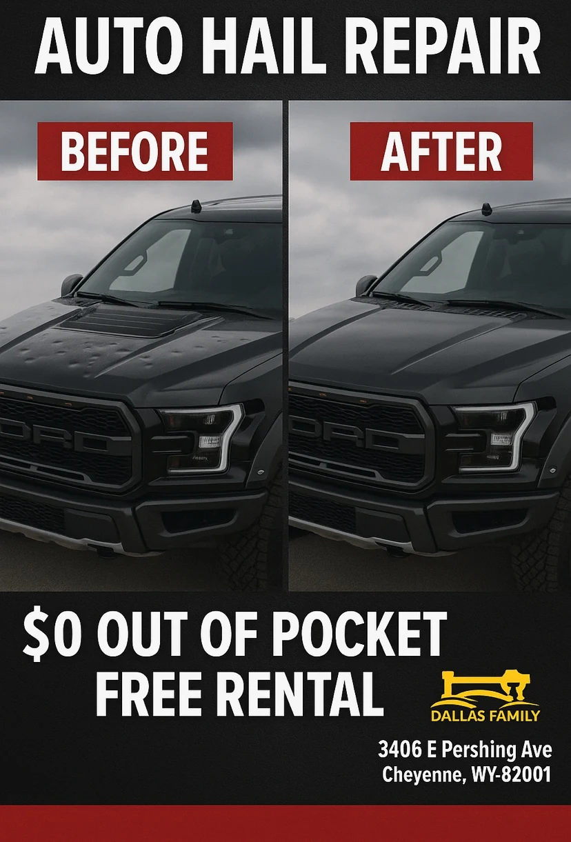 Before and after auto hail repair creative used in the campaign