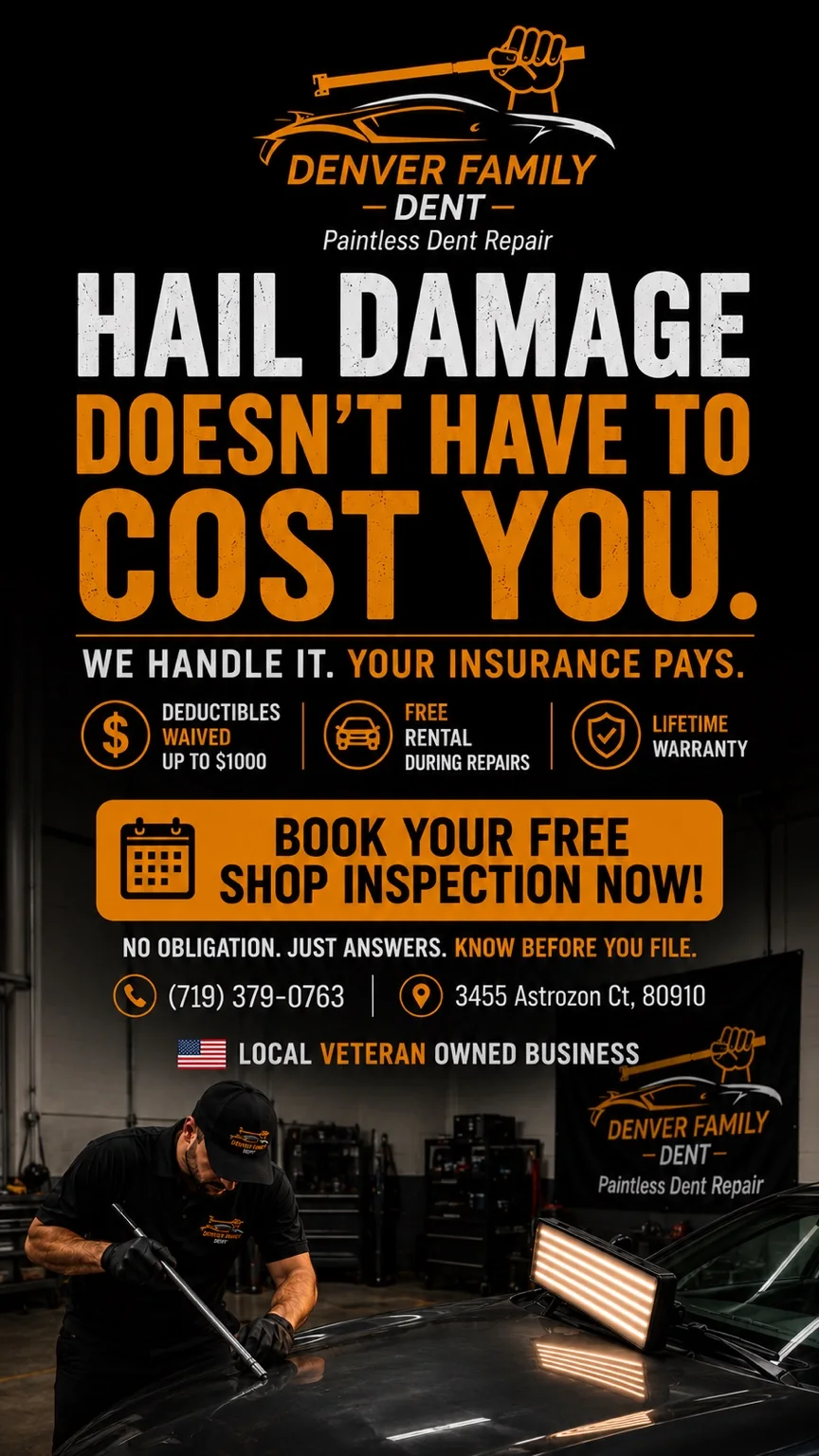 Paid ad creative promoting hail repair with insurance-pay messaging